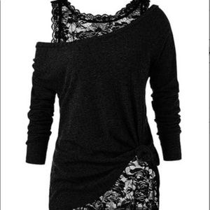 BNWT Off the shoulder black shirt with lace overlay shirt, size L